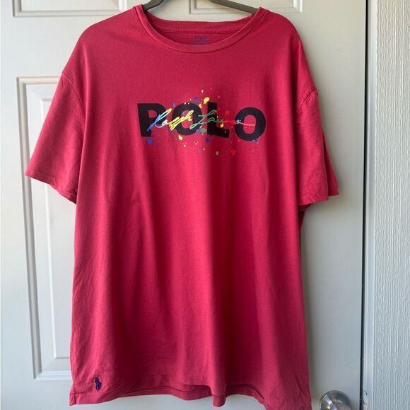 Polo Ralph Lauren Mens Short Sleeve Graphic Tee T-Shirt Polo Print Red XL - Picture 9 of 9